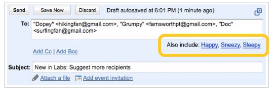 Gmail anticipates who you might want to CC as well.