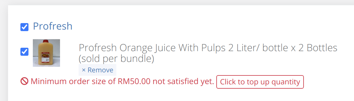 Supplybunny doesn't just display an error that the minimum order quantity has not been fulfilled, it also shows you the exact amount. It then <a href='/05-anticipates-my-needs.html'>anticipates</a> that you will want to increase the quantity to the appropriate amount.