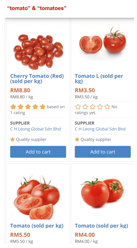 Supplybunny results for tomato and tomatoes