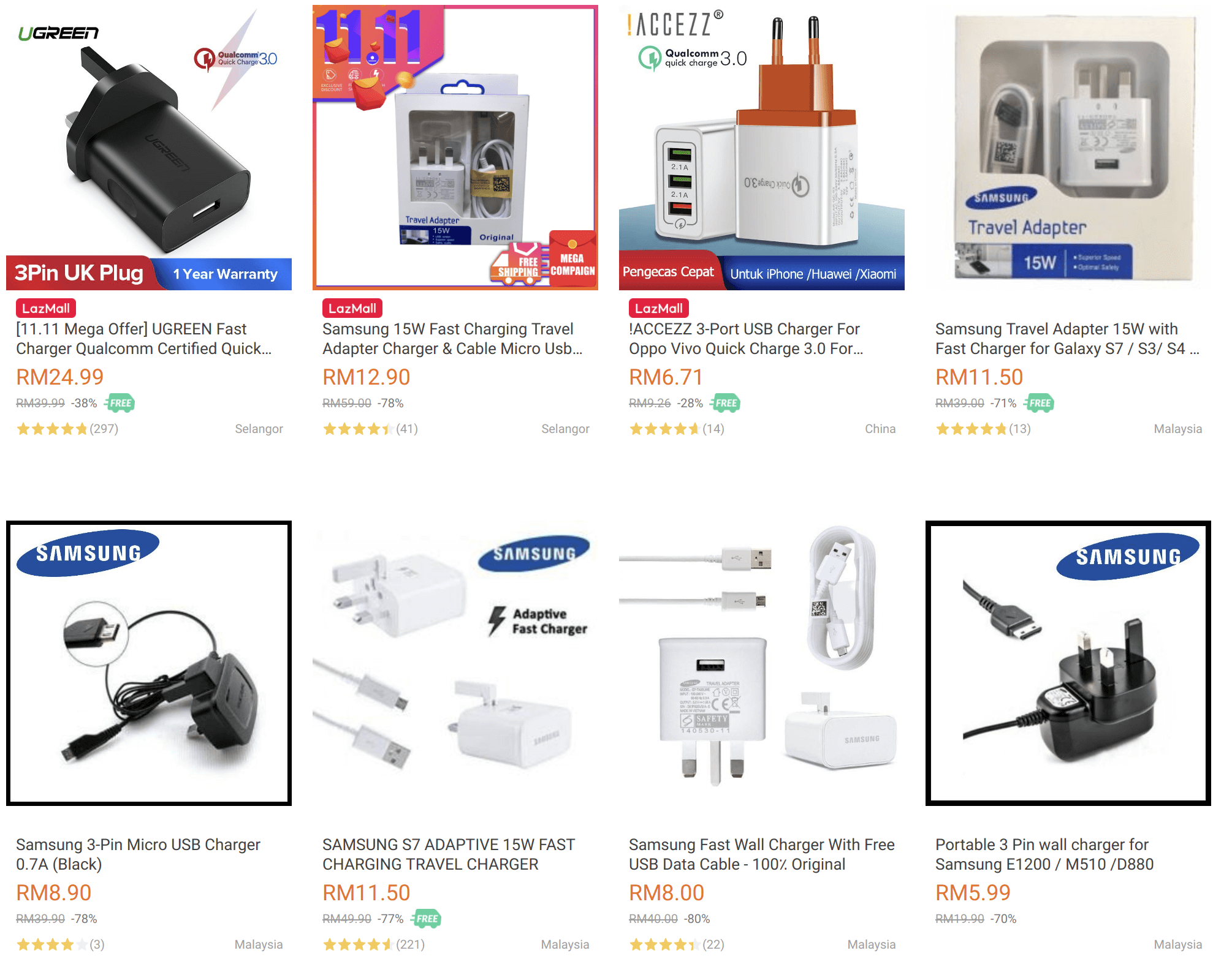 Samsung charger results on Lazada