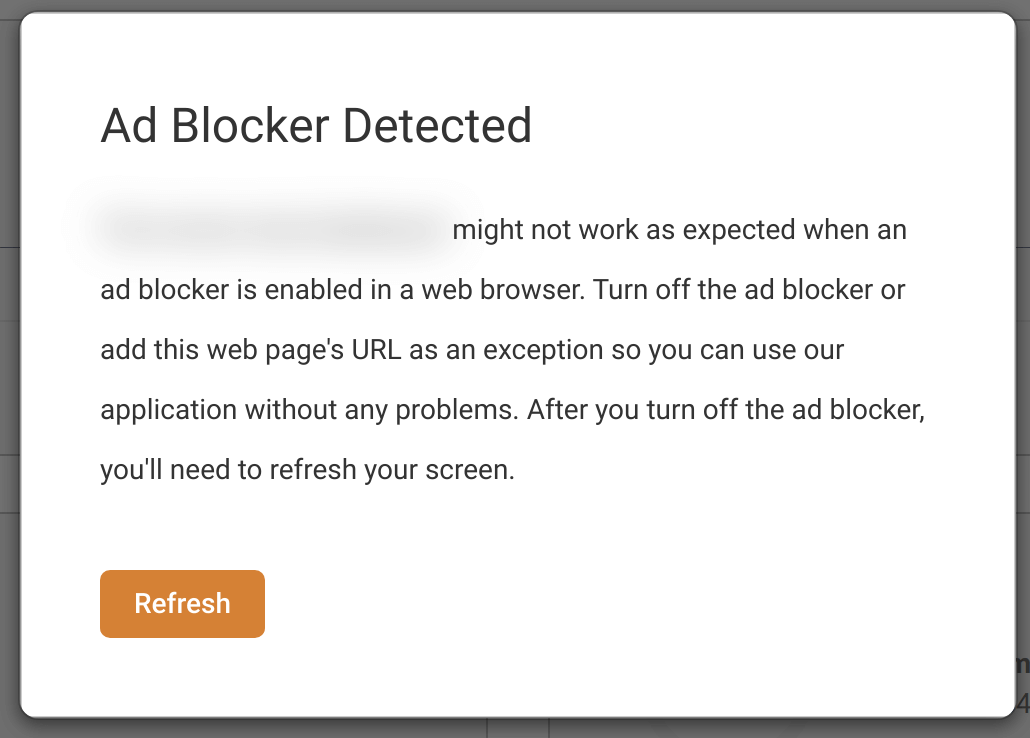Site showing a popup if tracking is disabled